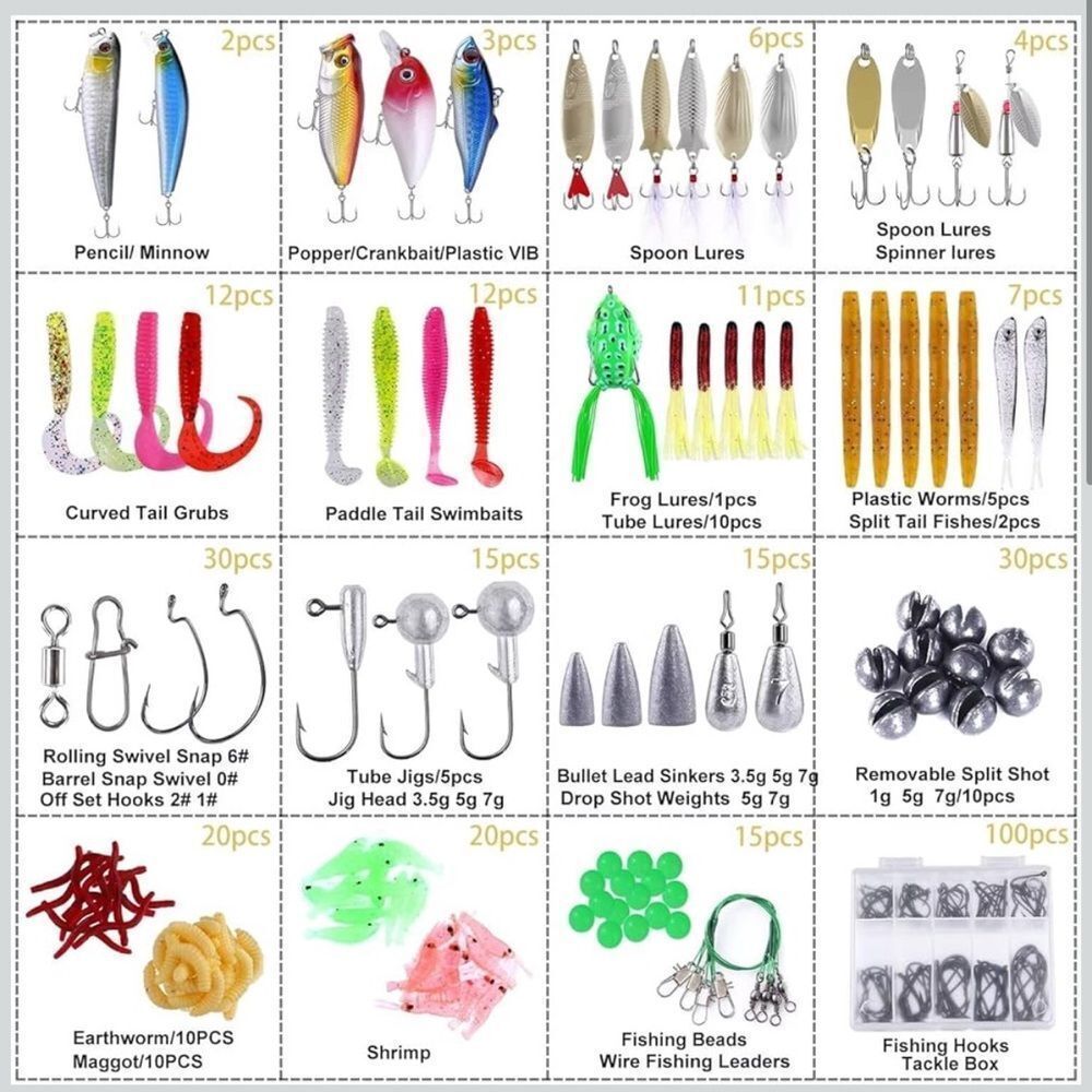 Fishing Lures Kit 302pcs Crankbaits Spinnerbaits Worms Jigs w Tackle Box - Picture 6 of 6